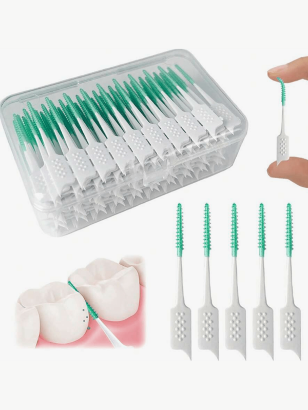 150pcs/Box Mini Dental Floss Picks, Soft Silicone Interdental Brushes, Portable Dental Floss Sticks, Silicone Dental Toothpicks, Dental Cleaning Tools