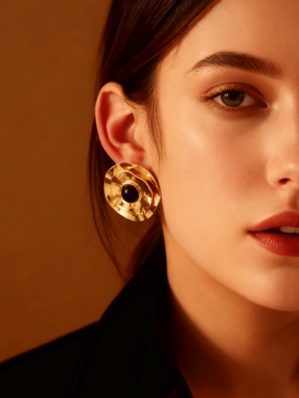 一对复古硬币形纽扣耳环，镶嵌人造彩色树脂石，适合女性日常、派对、商务、节日、演出、假日、休闲场合佩戴