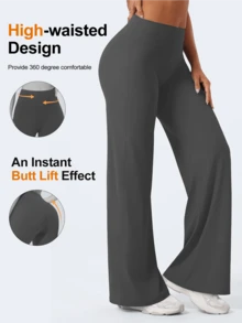 1 件女士高腰直筒宽松裤，修身，提拉，适合运动、瑜伽、休闲装，春夏/秋季 - 深灰色 - 查看 3