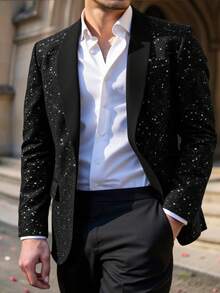 Blazer casual y brillante para hombre de talla grande, adecuado para eventos formales, bodas y fiestas - Negro - Ver 3