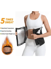 1pc Sports Waist Trimmer Belt, Silver Ion Double Sweat Waist Trainer, Zipper & Snap Closure Waist Cincher For Workout & Fitness - Silver - View 5