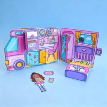 DIY露营车女孩安静书材料套装，儿童减压剪贴簿模拟家务手工套装，未完成品，需手工裁剪和组装 - 彩色 - 查看 2