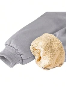 Herren Einfarbiges Lässig Everyday Sherpa-gefütterter Langarm-Bedruckter Sweatshirt und Hose Set, Winter - Grau - Übersicht 5