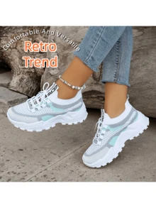 2025 Autumn New Women's Casual Sneakers, Mesh Lace-Up Fitness Running Shoes, Comfortable Soft Walking Sneakers, Back To School Fashion Retro Sports Running Shoes, Must-Have Halloween Costumes, With A Variety Of Styles To Choose From, Casual Flat-Soled Breathable Women's Sneakers Comfortable And Versatile Shoes,New Women's Shoes Fly Woven Surface EVA Light Sole Lightweight Fashion Casual Sneakers