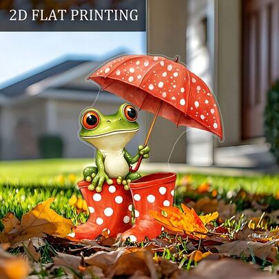 2D Flat, 1pc, Cute Frog Holding Umbrella Garden , Potted Decor, 3 Size Options, Multipurpose Animal Themed Garden Art, Potted Landscape And Yard Acrylic Outdoor Decor, Garden Decoration, New Year Gift