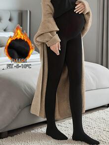 Plus Size Maternity Fleece Tights - Women's Cozy Thermal Pregnancy Tights For Autumn Winter