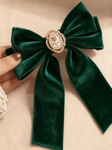 1个圣诞天鹅绒蝴蝶结发饰，长尾蝴蝶结发夹，女士款，可爱，马尾夹，鳄鱼夹，绿色蝴蝶结，爪夹，发爪，发夹，头部饰品，女士发饰，发卡 - 墨綠色 - 查看 4