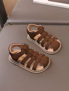 1 Pair Brown Toddler Boys/Girls Hook And Loop Closed Toe Summer Casual Infant Sandals - Brown - View 6