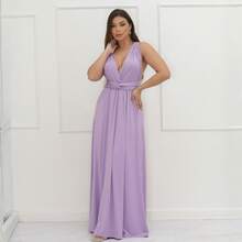 Long Dress Multi-Shapes Tie Bridesmaid Wedding Bride Graduation Various Shapes Feminine Party Glamour - Màu Lilac Tím - Xem 1