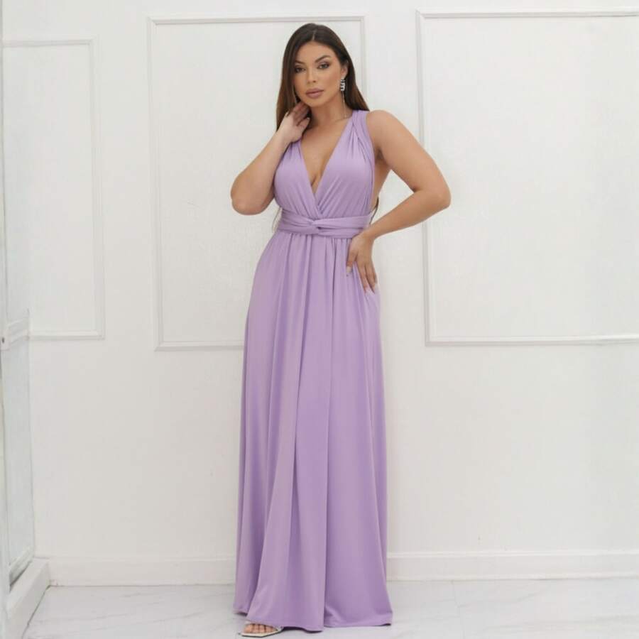 Long Dress Multi-Shapes Tie Bridesmaid Wedding Bride Graduation Various Shapes Feminine Party Glamour - Màu Lilac Tím - Xem 1