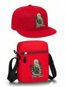 1pc/2pcs Abstract Art Print Y2K Streetwear Baseball Cap & Crossbody Bag Set, Adjustable Unisex Snapback Hat & Shoulder Bag, Gift For Yourself And Friends