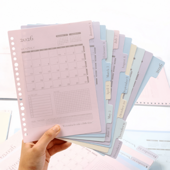 13 Pages 2026 Calendar Planner, A4/B5/A5 Macaron Colors 2026 Calendar Planner Divider Pages Refillable Core Index Tabs - Monthly Planner, Goal Tracker
