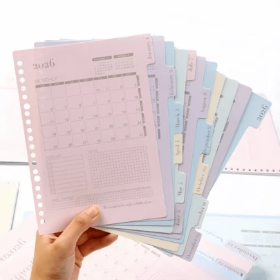 13 Pages 2026 Calendar Planner, A4/B5/A5 Macaron Colors 2026 Calendar Planner Divider Pages Refillable Core Index Tabs - Monthly Planner, Goal Tracker