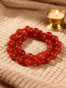 1pc 4+10mm Rosy Zhao Lusi Zhao Style Natural Red Agate Single/Multi-Strand Beaded Bracelet, Natural Healing Stone Jewelry, Fashion Celebrity Same Style Women Handmade Gift - Red - View 6