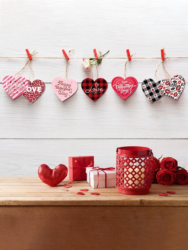 13/26pcs Various Valentine's Day Pattern Decorative Cards - With Matching Twine, Love-Themed Small Pendants, Heart-Shaped Gift Pendants | Suitable For Wedding Room Decorations, Valentine's Day Party Supplies, Anniversary Date Decorations
