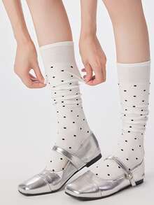 Japanese-Style Polka Dot Calf Socks For Women, Suitable For Spring, Autumn, And All Seasons; Versatile Long Socks, Korean-Style Retro Versatile Polka Dot Stacked Design. - Multicolor - View 6