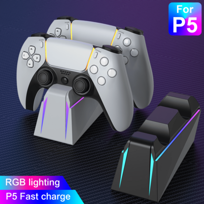Base de Carregamento para Controles, Suporta o Carregamento de Dois Controles Simultaneamente, Fornece Proteção de Carregamento, Melhora a Experiência de Jogo com Iluminação Ambiente RGB Legal, Design Minimalista e Estiloso, Adequado para Gamers