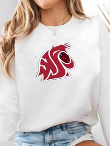 Official Licensed Washington State University Cotton Quilting Fabrics-Washington State Wsu Cougars Splatter Cotton Fabric Sold By The Yard Sweatshirt - 白色 - 查看 2