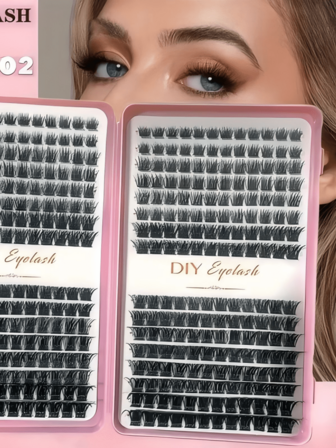 384片装独立睫毛嫁接套装，多种长度可选，无异味，易于使用，居家化妆必备
