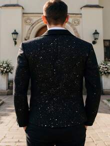 Blazer casual y brillante para hombre de talla grande, adecuado para eventos formales, bodas y fiestas - Negro - Ver 2