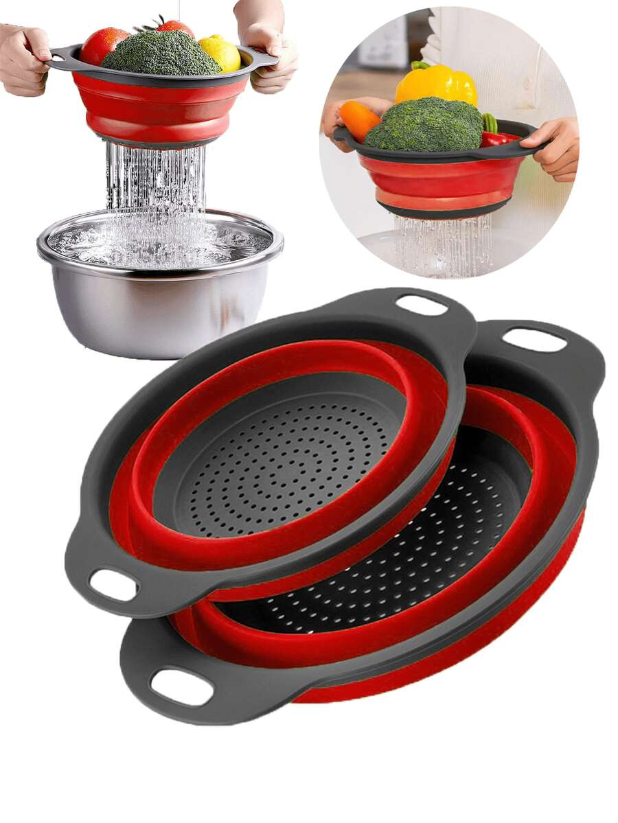 1个可折叠滤网篮（大号/小号可选） - 快速排水防堵塞网布，硅胶+PP材质，可折叠设计，适用于厨房蔬果清洗、冬季汤品准备和圣诞晚餐准备。 - 彩色 - 查看 1