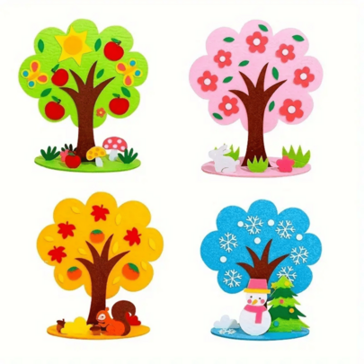 4pcs DIY 3D Four Seasons Tree Non-Woven Fabric Material Kit, Spring/Summer/Autumn/Winter Decor, Felt DIY Craft, Odorless, Suitable For Handmade DIY Projects, School Activities, Party Favors, Gathering Games, Room Decor, Living Room Decor, Holiday Decoration, Outdoor Yard Decor, Garden Decor, Christmas Decoration, New Year Gifts, Classroom Craft Activities, Adult Handicrafts, DIY Gifts, Personalized Gifts, Arts & Crafts, Craft Kits, Classroom Decoration, Etc.