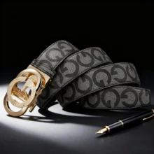 1 pieza Cinturón con hebilla automática de moda para hombres, con patrón geométrico, casual para fiesta, trabajo, traje, jeans, regalo adecuado, uso diario