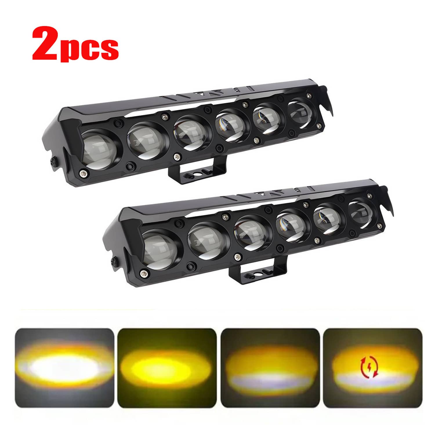 2 Pcs 460w Magnifying Lens Spotlight, For Cars And Motorcycles, 4 Modes With Strobe Light - Black - View 1