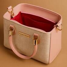 Women's Lorena Vitória Chic Straw Bag With Double Handle (Hand + Crossbody) - 玫瑰 - 查看 3