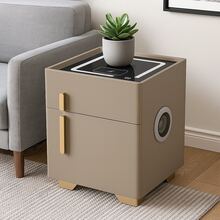 Smart Nightstand With Lockable Storage Box, Dual Drawers, Wireless Charger, USB Port, Bluetooth Speaker & LED Light - nâu nhạt - Xem 6