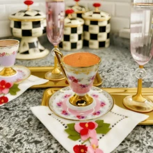 Ceramic Espresso Cup Saucer Set Christmas Gifts,100ml/ 3.38oz Luxury Floral Gold Border Pattern Pink Red Black,Cappuccino Latte Cup, Middle Eastern Tea Cup Latte Espresso And Plate Elegant Home Decor, Latte And Mocha, Suitable For Women's Birthday Parties