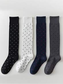 Japanese-Style Polka Dot Calf Socks For Women, Suitable For Spring, Autumn, And All Seasons; Versatile Long Socks, Korean-Style Retro Versatile Polka Dot Stacked Design. - Multicolor - View 11