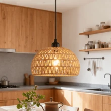 Rattan Pendant Light Fixture,Boho Pendant Light For Kitchen, Rustic Farmhouse Chandelier Light Fixture, Woven Hanging Lamp Fixture For Dining Room Bedroom, Hallway - 1 GÓI - Xem 1