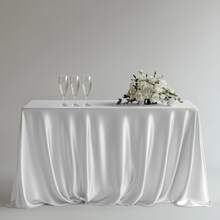 1Pc White Satin Tablecloth Square Wedding Banquet Table Cover For Party, Reception & Event Decor, Wrinkle-Resistant Fabric