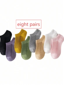 8 双女式夏季网眼透气低帮休闲船袜，隐形袜，纯色舒适防臭内衬袜 - 彩色 - 查看 17
