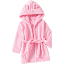 Bata suave de felpa con capucha y diseño gráfico con cinturón, ropa de verano para niñas, ropa de descanso corta - Rosado - Ver 10