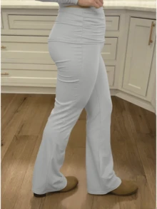 Women Casual Fold Over Flare Leggings Y2k Low Rise Slim Fit Bootcut Pants Yoga Sweatpants - Màu Xám nhạt - Xem 2