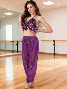 Glittering Coin Adorned Belly Dance Two Pieces Performance Accessory Set (Multiple Colors Available) - Multicolor - View 22