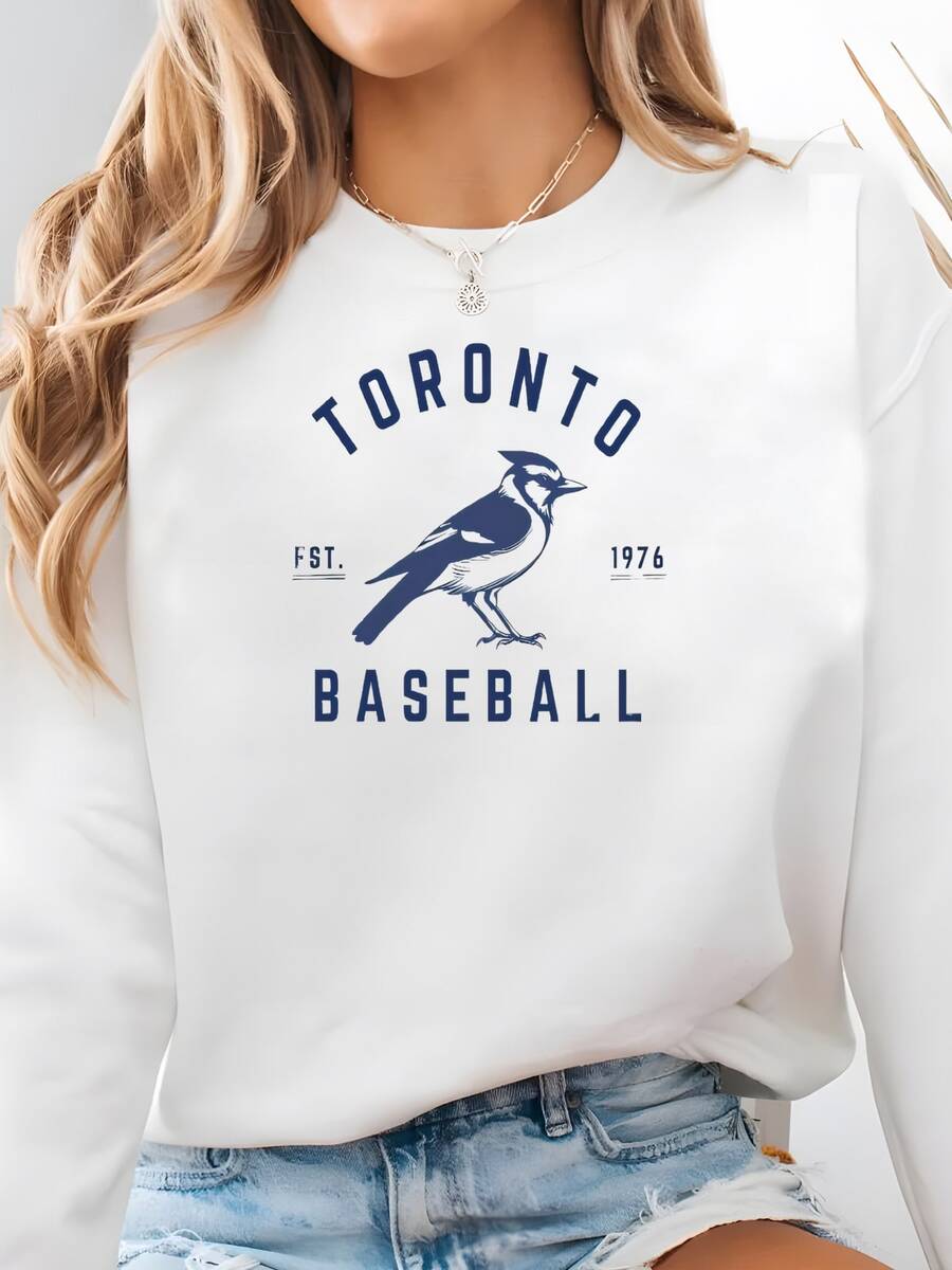 Toronto Baseball Sweatshirt, Blue Jays Baseball Sweatshirt, Retro Blue Jays Baseball Sweatshirt, Toronto Sports Fan Apparel, Blue Jays Gift Sweatshirt - trắng - Xem 1
