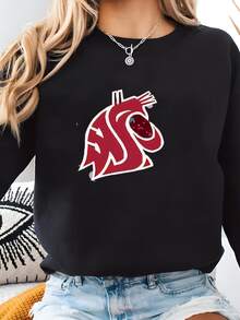 Official Licensed Washington State University Cotton Quilting Fabrics-Washington State Wsu Cougars Splatter Cotton Fabric Sold By The Yard Sweatshirt - 黑色 - 查看 1