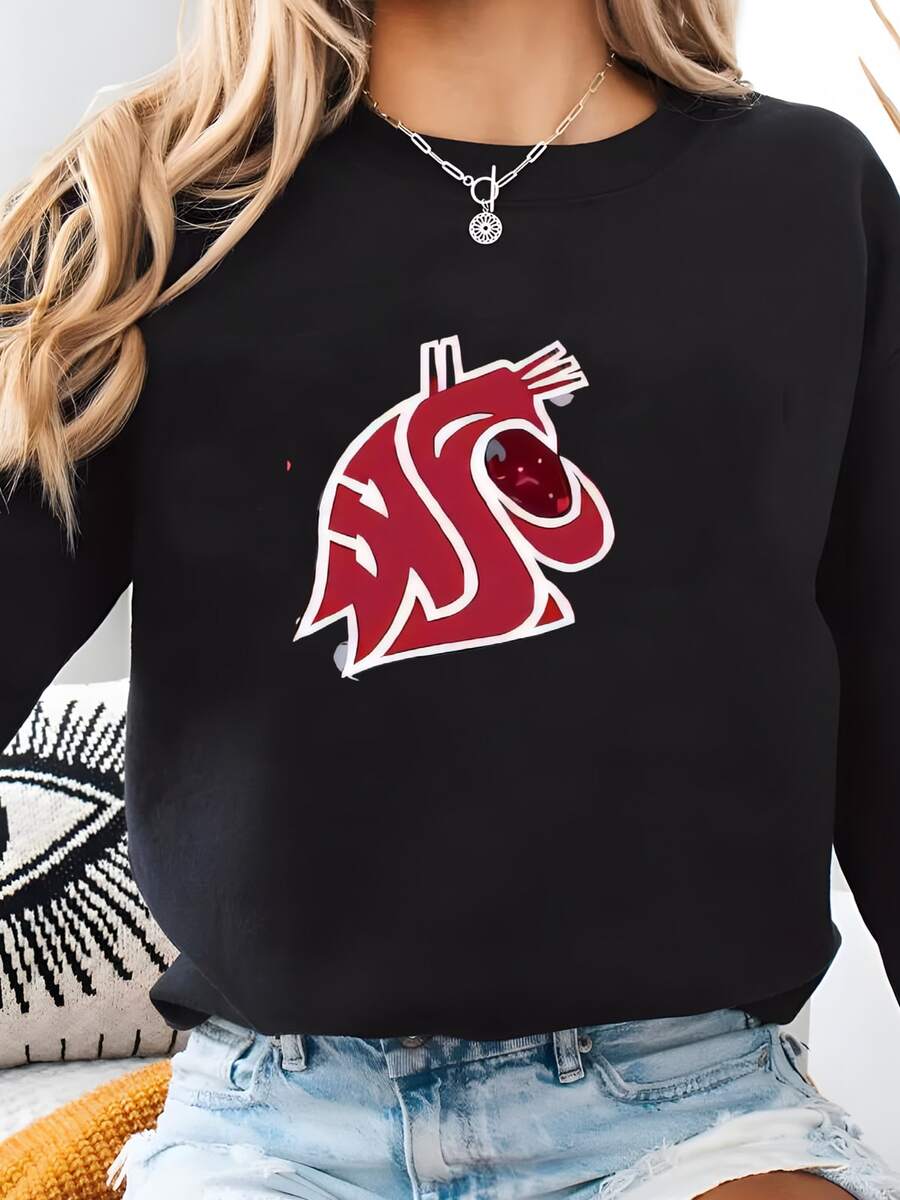 Official Licensed Washington State University Cotton Quilting Fabrics-Washington State Wsu Cougars Splatter Cotton Fabric Sold By The Yard Sweatshirt - 黑色 - 查看 1