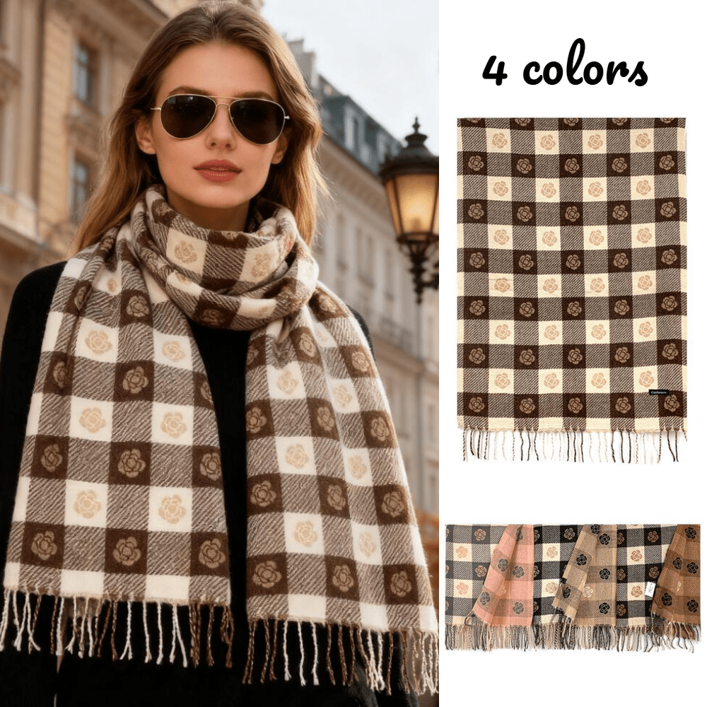 Karoschal im britischen Stil für Herbst und Winter, Schal aus Kaschmirimitat mit Rosenmuster, warmer Schal für Herbst und Winter – ideales Weihnachtsgeschenk für Damen