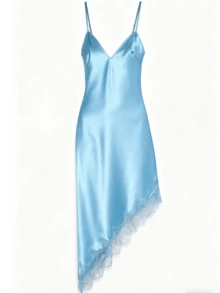 Silk Satin Slip Dress For Women  V Neck Lace Trim Asymmetrical Hemline Sleeveless Spaghetti Strap Backless Mini Dress Going Out Party Clubwear - Màu xanh lam - Xem 2