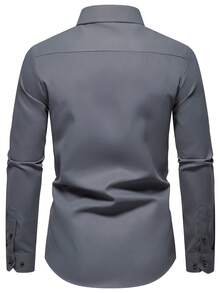 Men's Formal Solid Color Long Sleeve Single-Breasted Dress Shirt - Grey - View 3