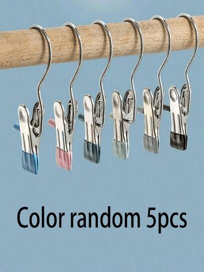 10PCS Stainless Steel Clothespins With Hooks Non Marking Rust Proof Multi Functional Laundry Clips For Pants Skirts Drying Household Cleaning Organizer Space Saving Design Practical Home Essential Gift For Homeowners College Students