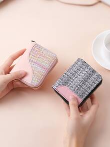 Mini Women Wallet, Compact Bifold Card Holder Wallet, Colorblock Zipper Coin Purse - Multicolor - View 11