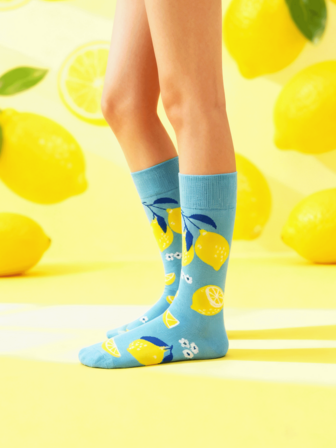 1/3 Pairs Lemon Embroidery Mid-Calf Socks, Warm, Comfortable, Stylish, Suitable For All Seasons, Autumn/Winter