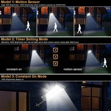 Luz solar LED súper brillante con sensor de movimiento Luz de calle de inducción 63LED/84LED Dos tipos de iluminación Foco de jardín exterior Carga con luz solar Iluminación de garaje y sendero - Negro - Ver 12