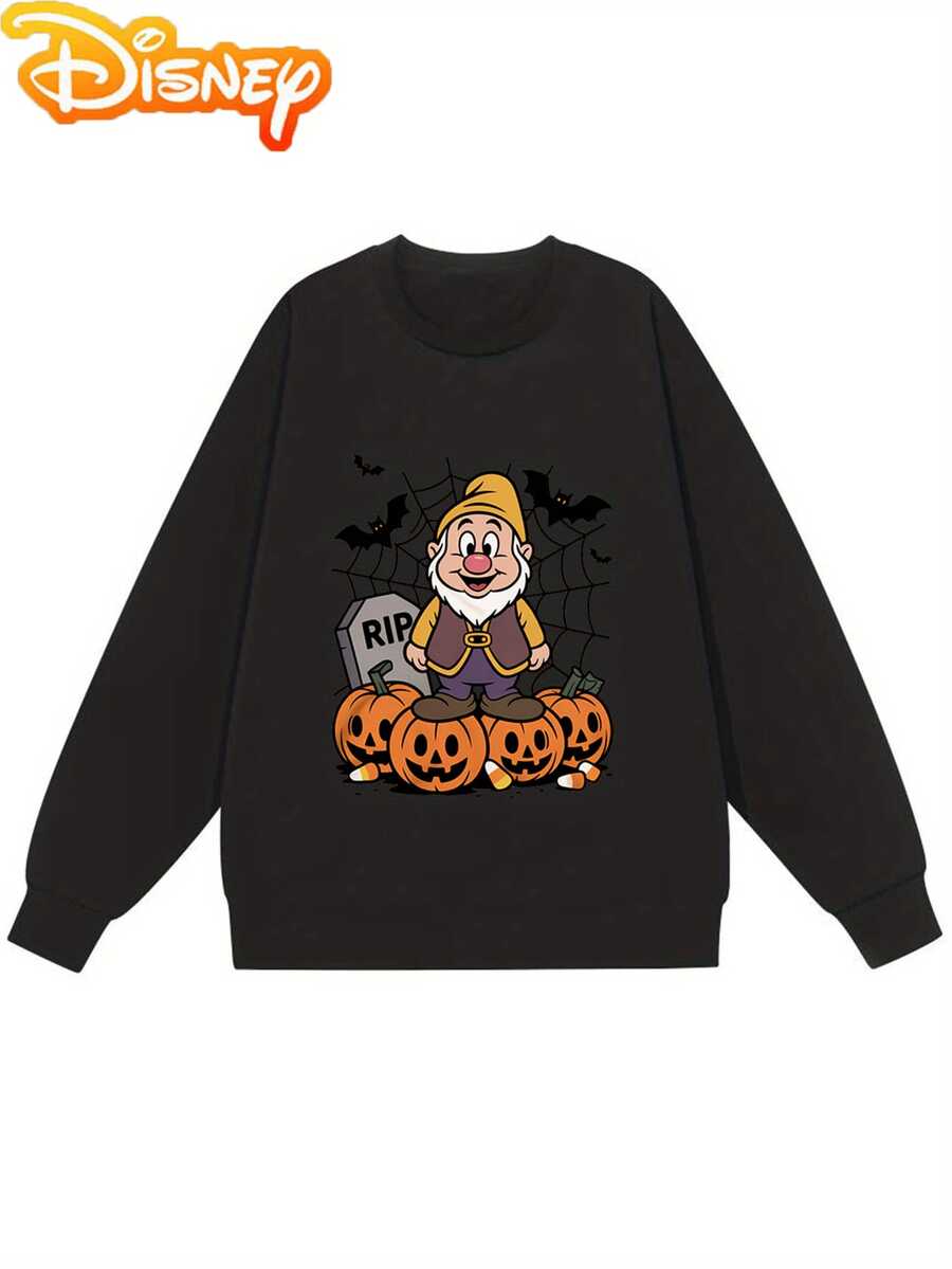 Nightmare Before Christmas Women's Sweatshirt -  & Sally Graphic Pullover, Cozy Round Neck Casual Fall Winter Sweater For Halloween & Tim Fans, Holiday Sweater, Cartoon Print, Fleecelined Hoodie, Soft Fabric, Long Sleeve Top, Pullover Hoodie - Black - View 1