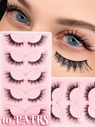 5Pairs*2 Of Luxurious Fluffy False Eyelashes - Thick, Wispy, 3D Volume, Reusable, Soft, Lightweight, Faux Mink Strip Lashes For Dramatic Eye Makeup Look Strip Lashes, Lashes, Eyelashes, Fake Lashes